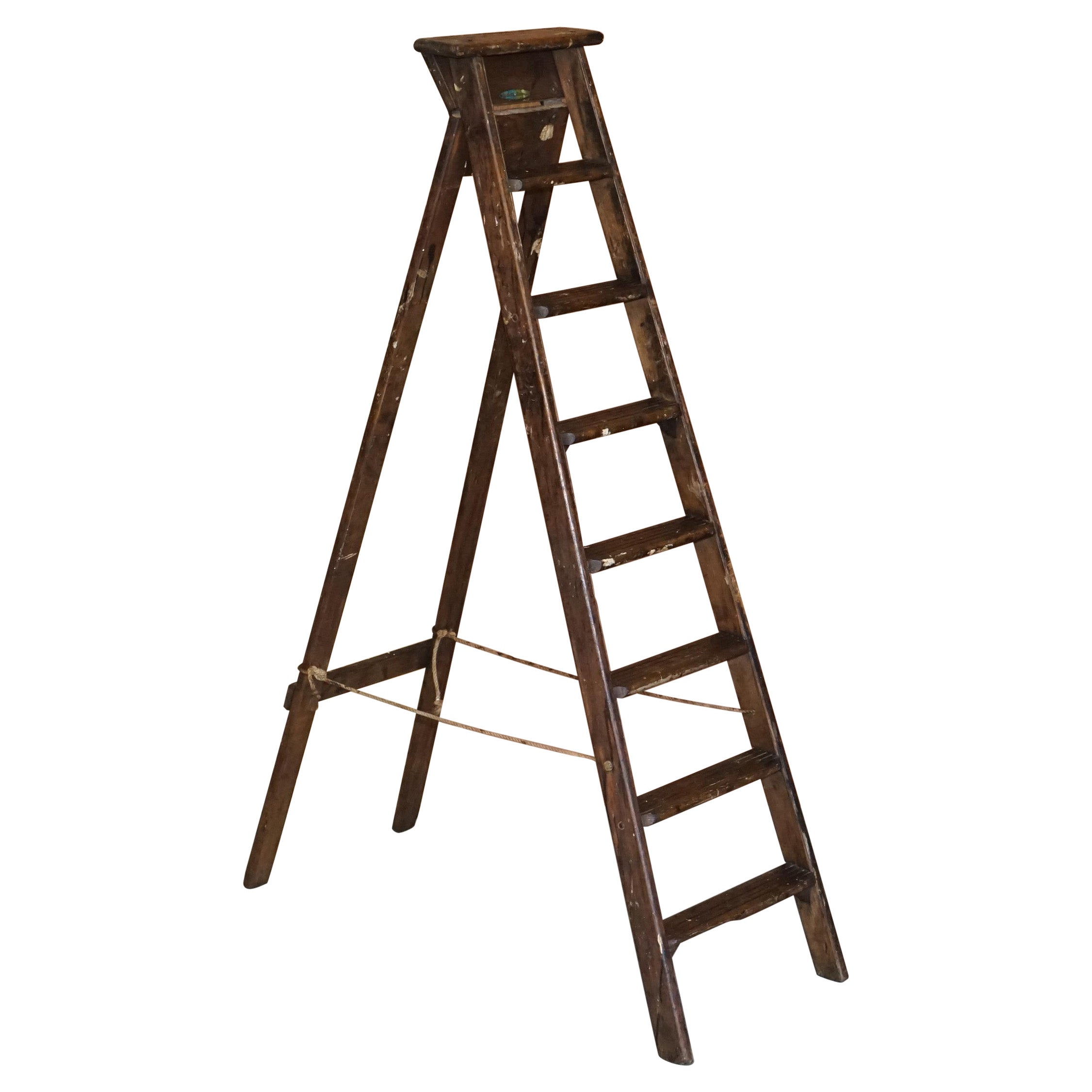 Antique Original Patina Gravity Randall Library Bookcase Steps Ladder