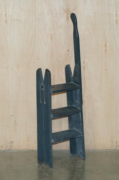 Antique Original Patina Painted Finish Library Reading Bookcase Steps Ladder