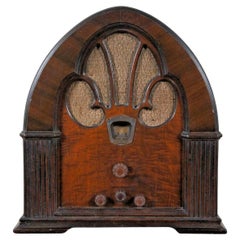 Vintage Original Philco Model 90 Baby Grand Walnut Burl Cathedral Tube Radio
