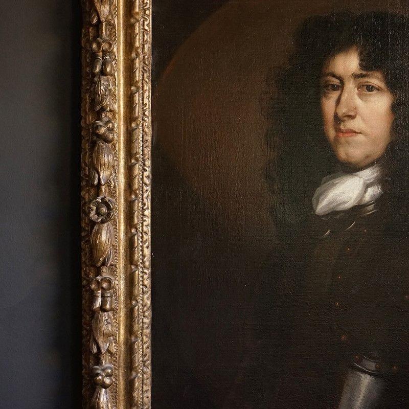Canvas Antique Original Oil Portrait of an Armoured Man by John Closterman 17th Century