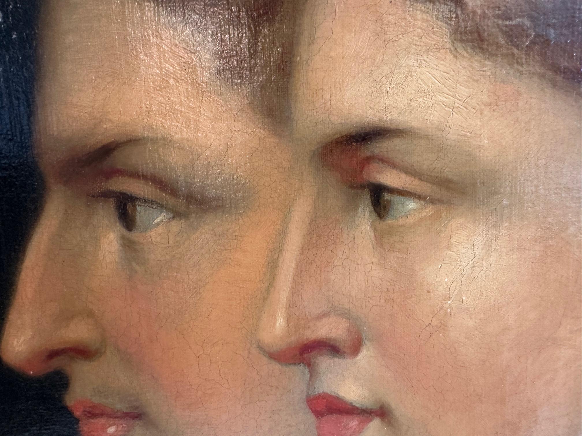 French Antique Original Portrait of Pre Raphaelite Man & Woman in Profile