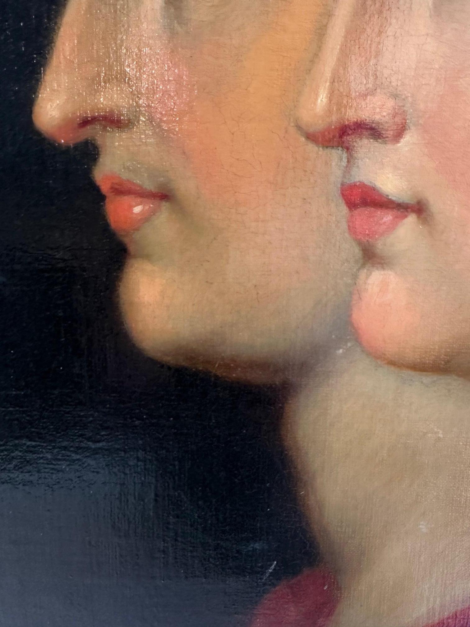 Antique Original Portrait of Pre Raphaelite Man & Woman in Profile 1