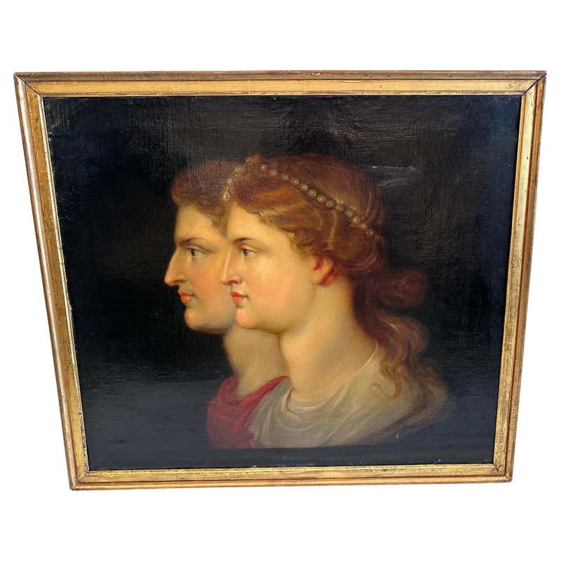 Pair of Antique Portraits of Lovers Noble Man and Woman in Bone Frames ...