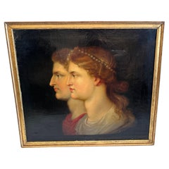 Antique Original Portrait of Pre Raphaelite Man & Woman in Profile