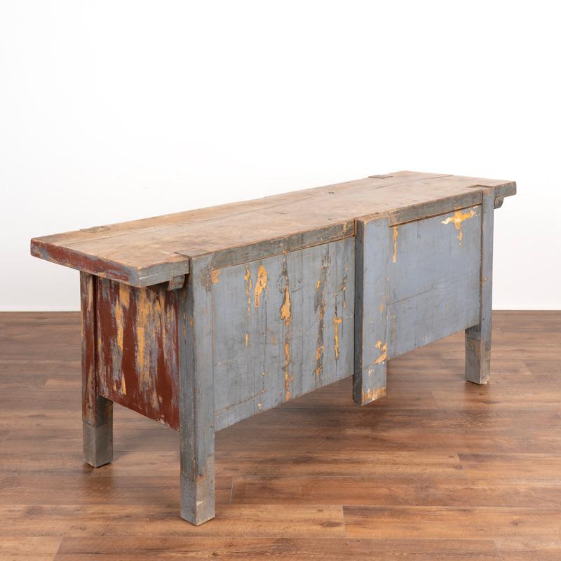Antique Original Red and Gray Painted Work Table Rustic Kitchen Island With Draw In Good Condition In Round Top, TX