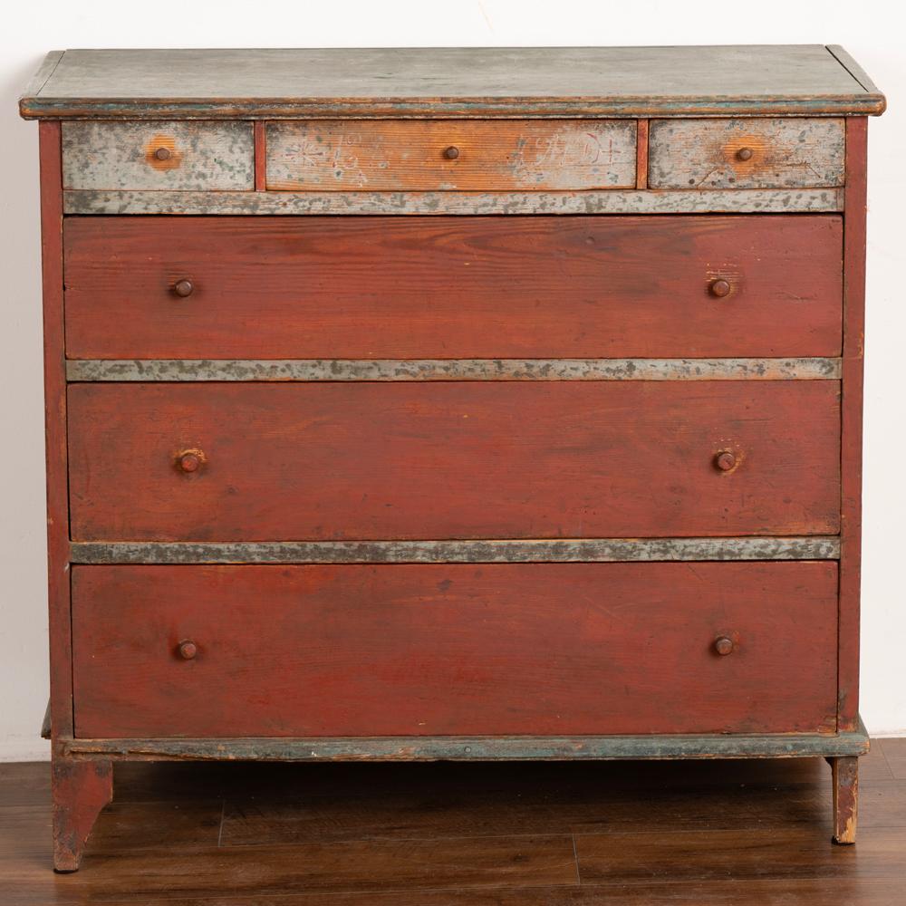 Swedish Antique Original Red Painted Chest of Drawers, Sweden circa 1820-1840 For Sale