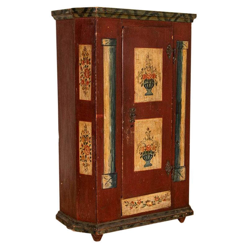 Antique Original Red Painted One Door Armoire Cabinet from Germany For Sale