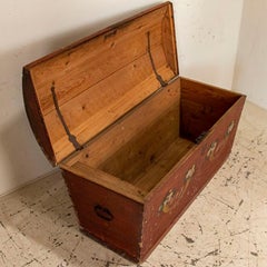 Antique Original Red Painted Swedish Dome Top Trunk Dated 1853