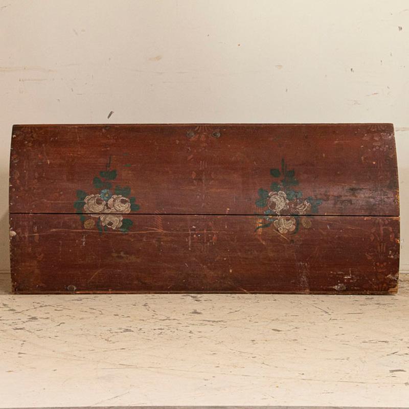 Antique Original Red Painted Swedish Dome Top Trunk Dated 1853 1