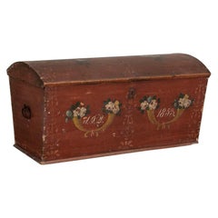 Antique Original Red Painted Swedish Dome Top Trunk Dated 1853