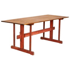 Antique Original Red Painted Swedish Farm Trestle Table