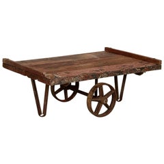 Antique Original Red Painted Work Cart Primitive Coffee Table