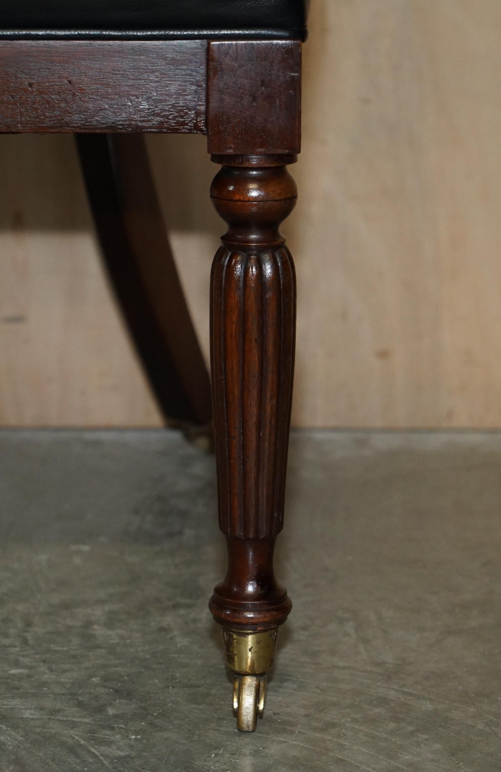 Antique Original Regency 1815 Black Leather Hardwood Horseshoe Office Desk Chair For Sale 5