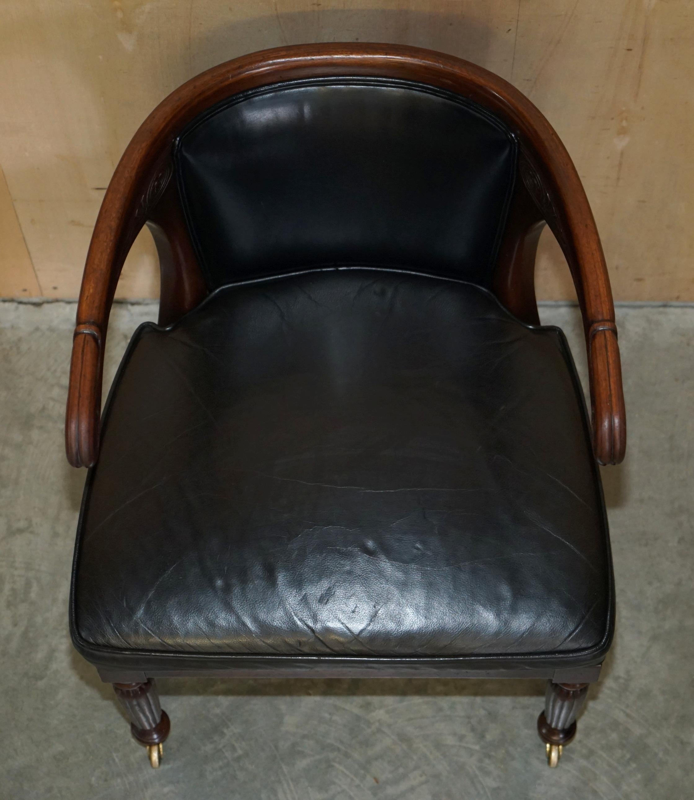 Antique Original Regency 1815 Black Leather Hardwood Horseshoe Office Desk Chair For Sale 6