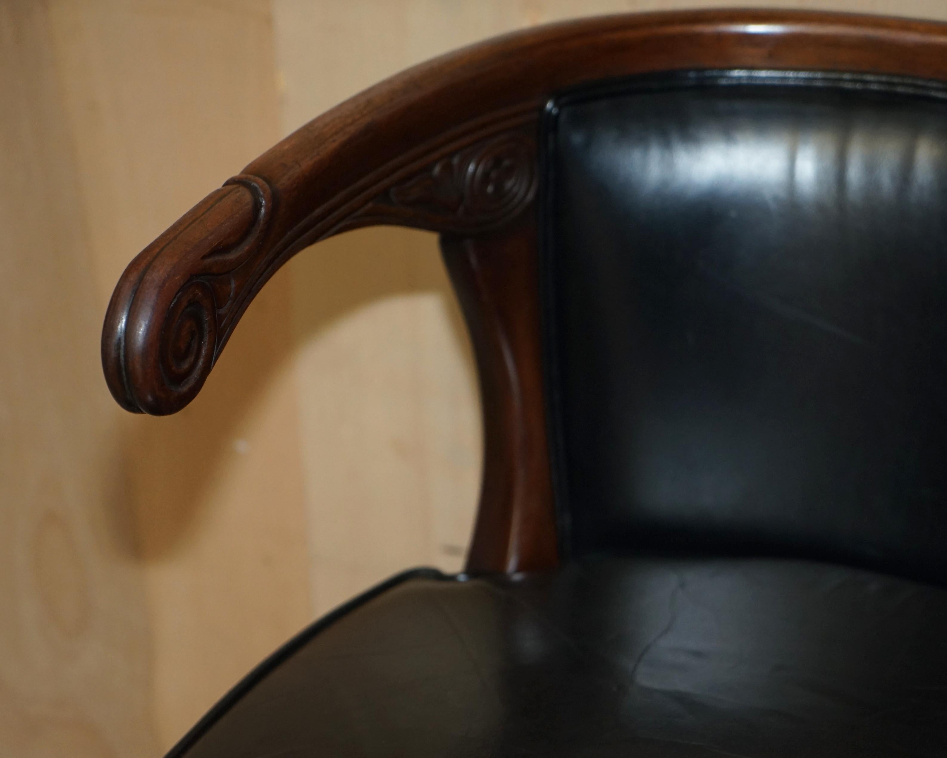 Antique Original Regency 1815 Black Leather Hardwood Horseshoe Office Desk Chair For Sale 8