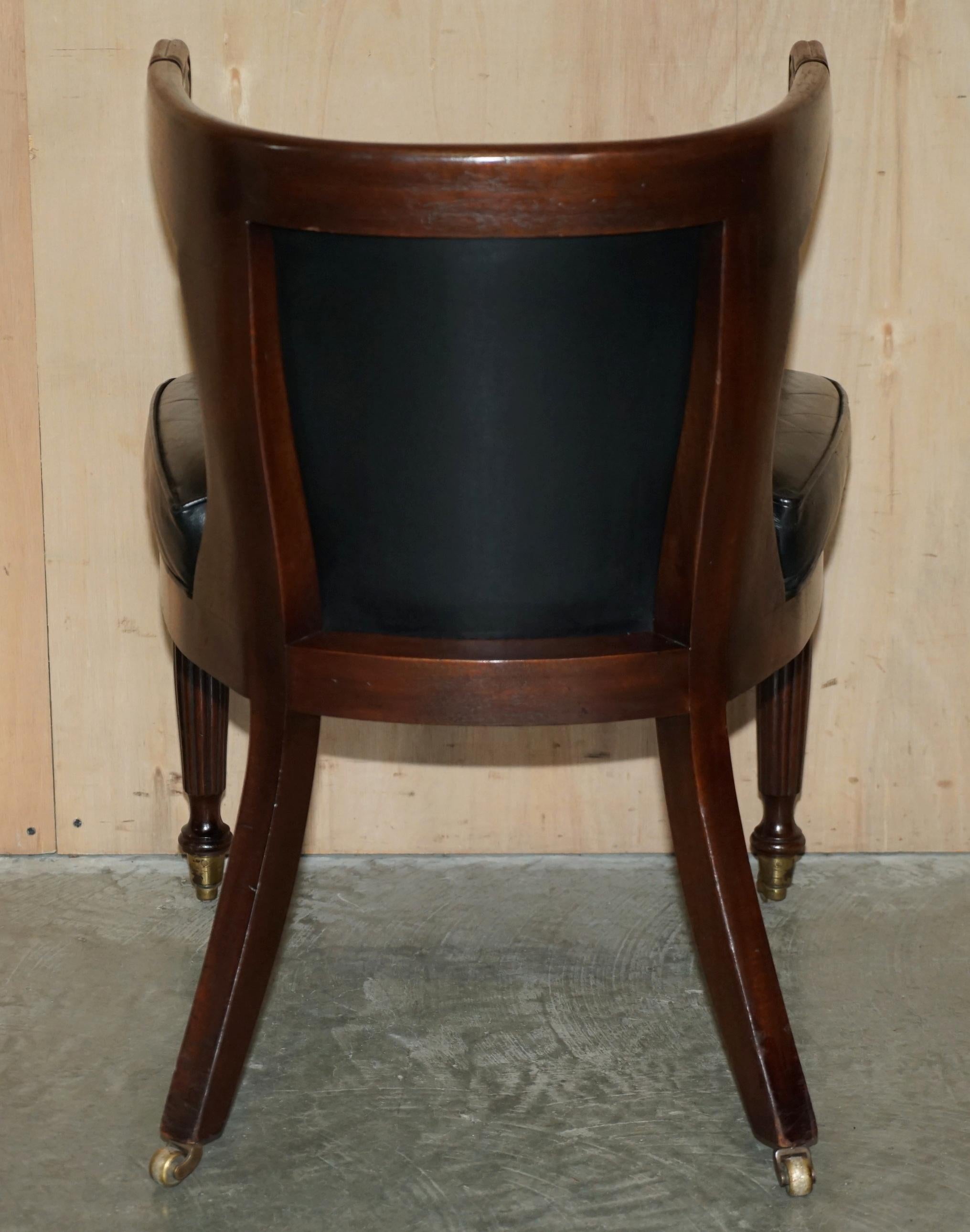 Antique Original Regency 1815 Black Leather Hardwood Horseshoe Office Desk Chair For Sale 11