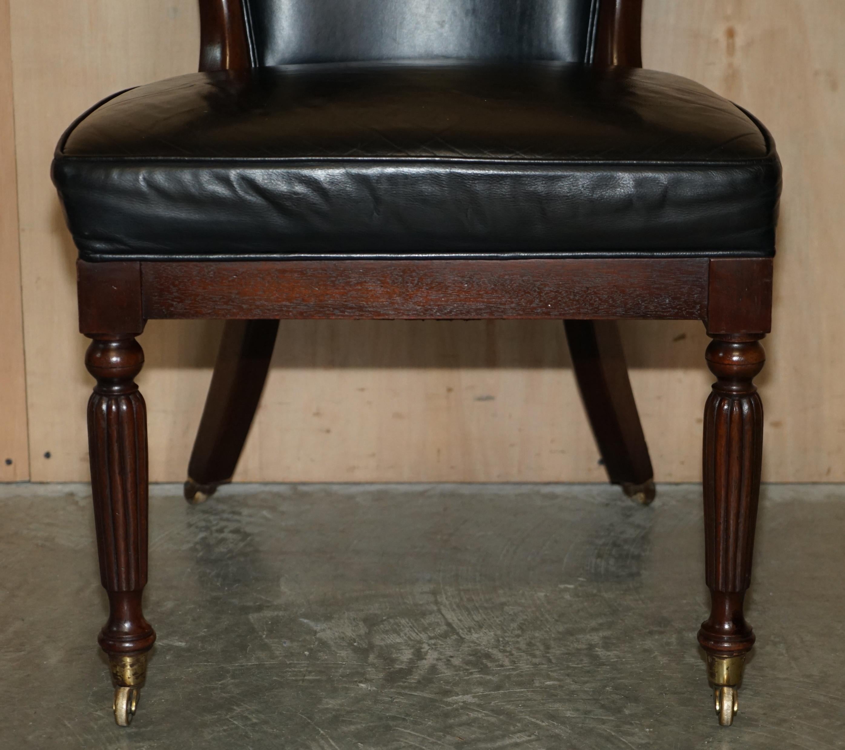 Early 19th Century Antique Original Regency 1815 Black Leather Hardwood Horseshoe Office Desk Chair For Sale