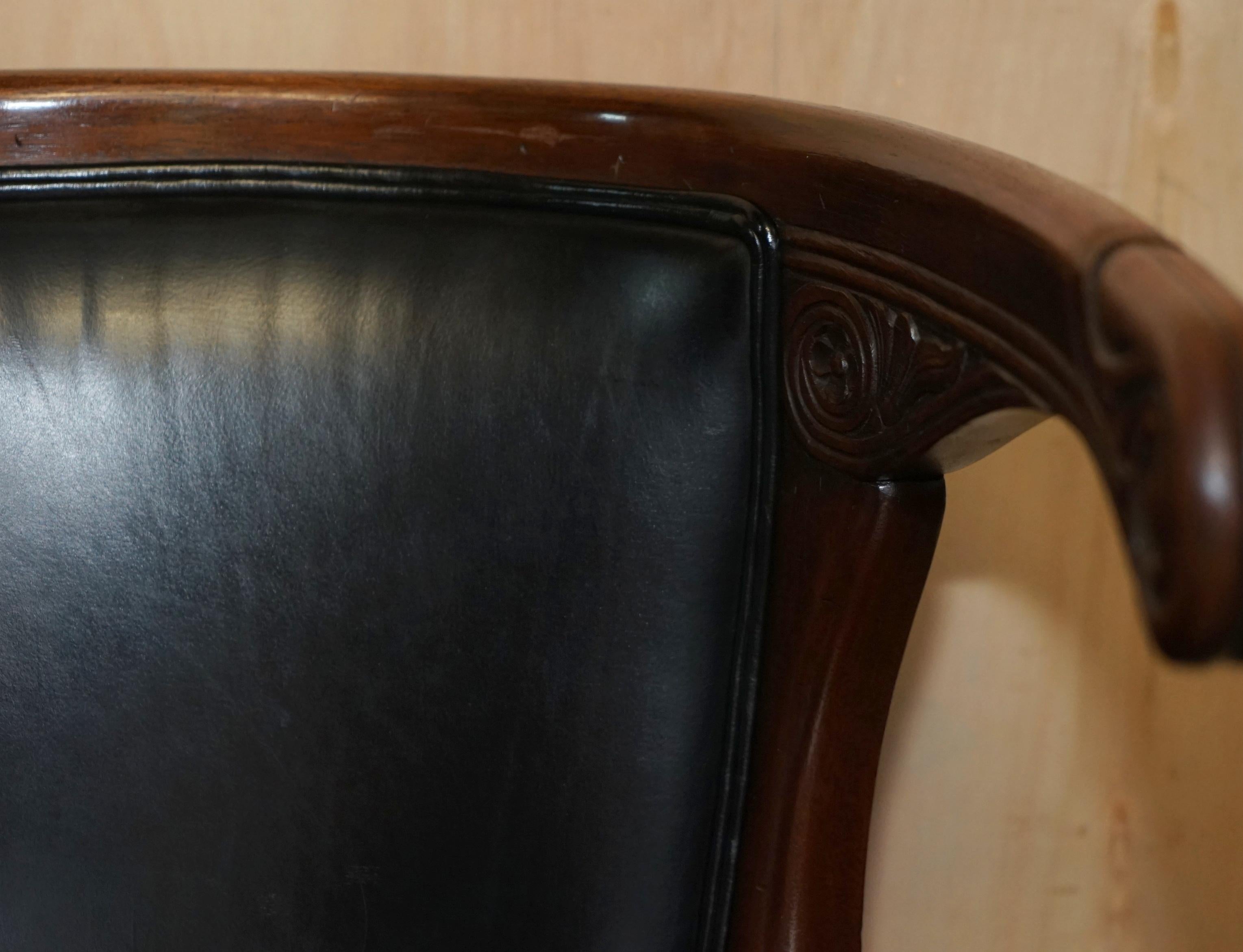 Antique Original Regency 1815 Black Leather Hardwood Horseshoe Office Desk Chair For Sale 2