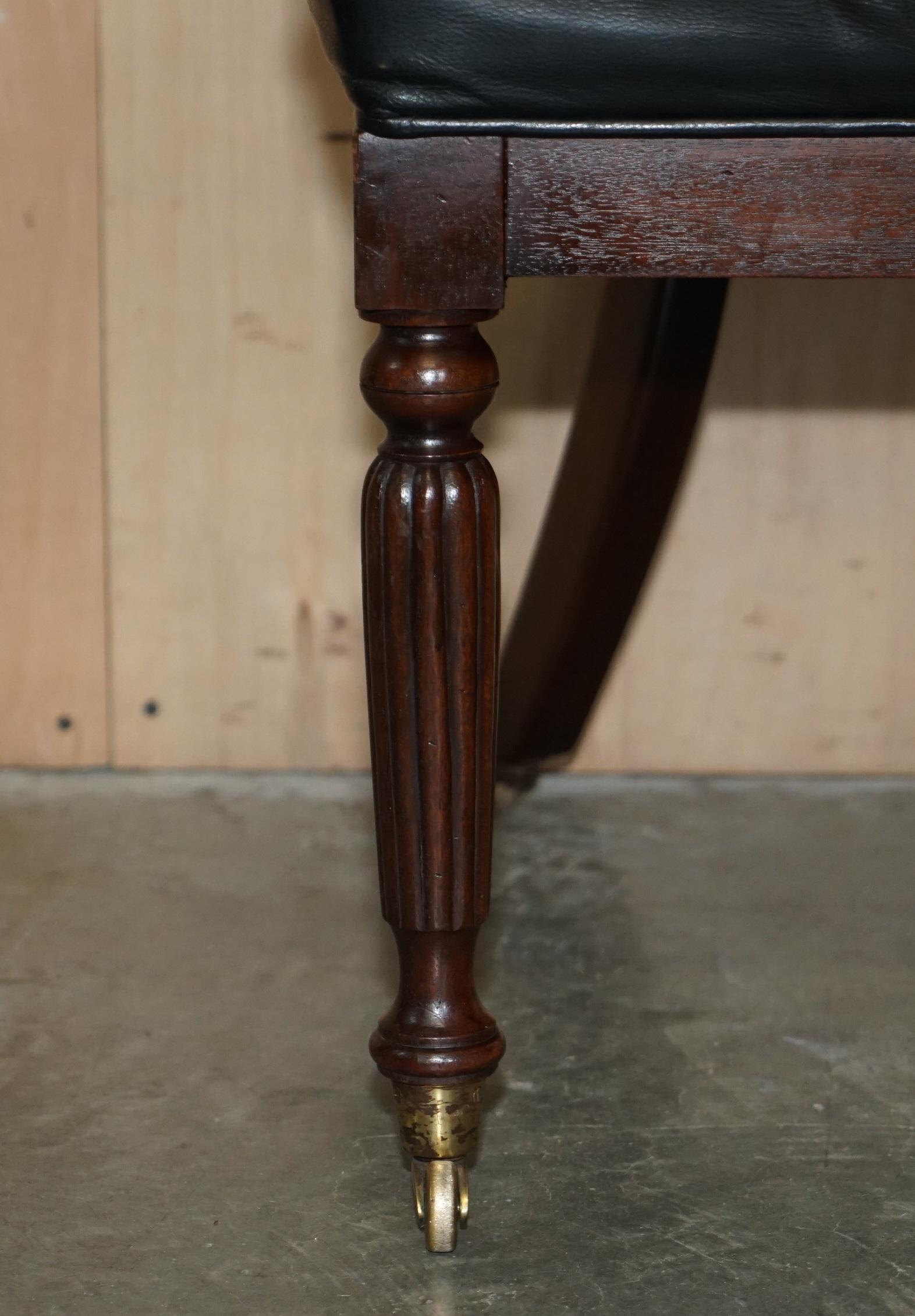 Antique Original Regency 1815 Black Leather Hardwood Horseshoe Office Desk Chair For Sale 3