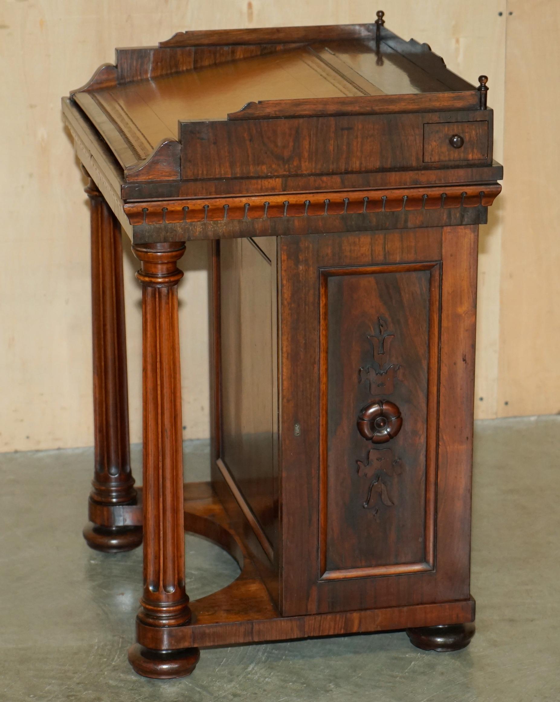 ANTICO SCRIVANIA ORIGINIALE REGENDE CIRCA 1810-1820 IN LEGNO DURO E PELLE MARRONE DAVENPORT in vendita 2