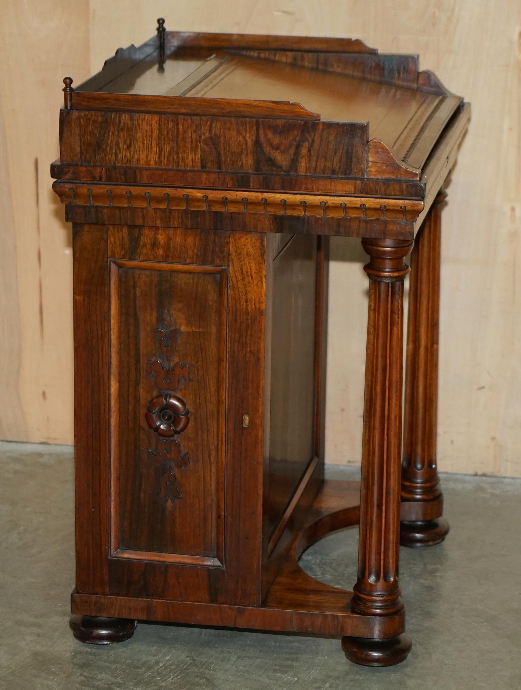 ANTICO SCRIVANIA ORIGINIALE REGENDE CIRCA 1810-1820 IN LEGNO DURO E PELLE MARRONE DAVENPORT in vendita 4