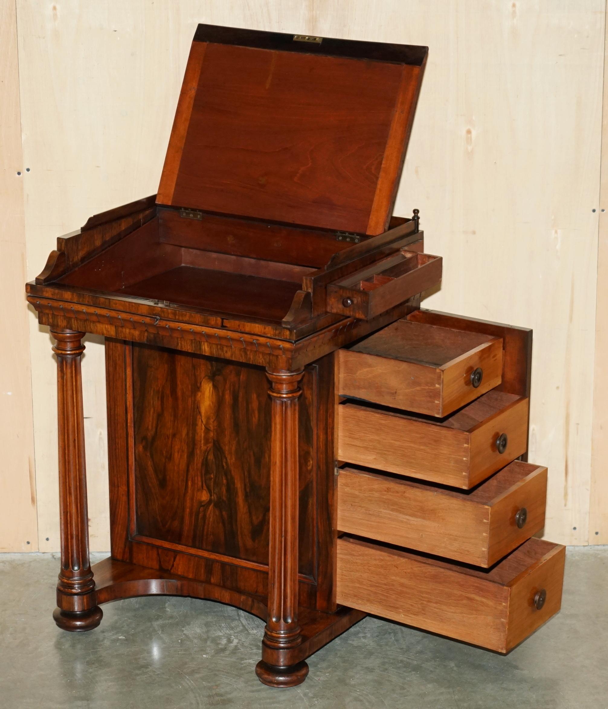 ANTICO SCRIVANIA ORIGINIALE REGENDE CIRCA 1810-1820 IN LEGNO DURO E PELLE MARRONE DAVENPORT in vendita 5