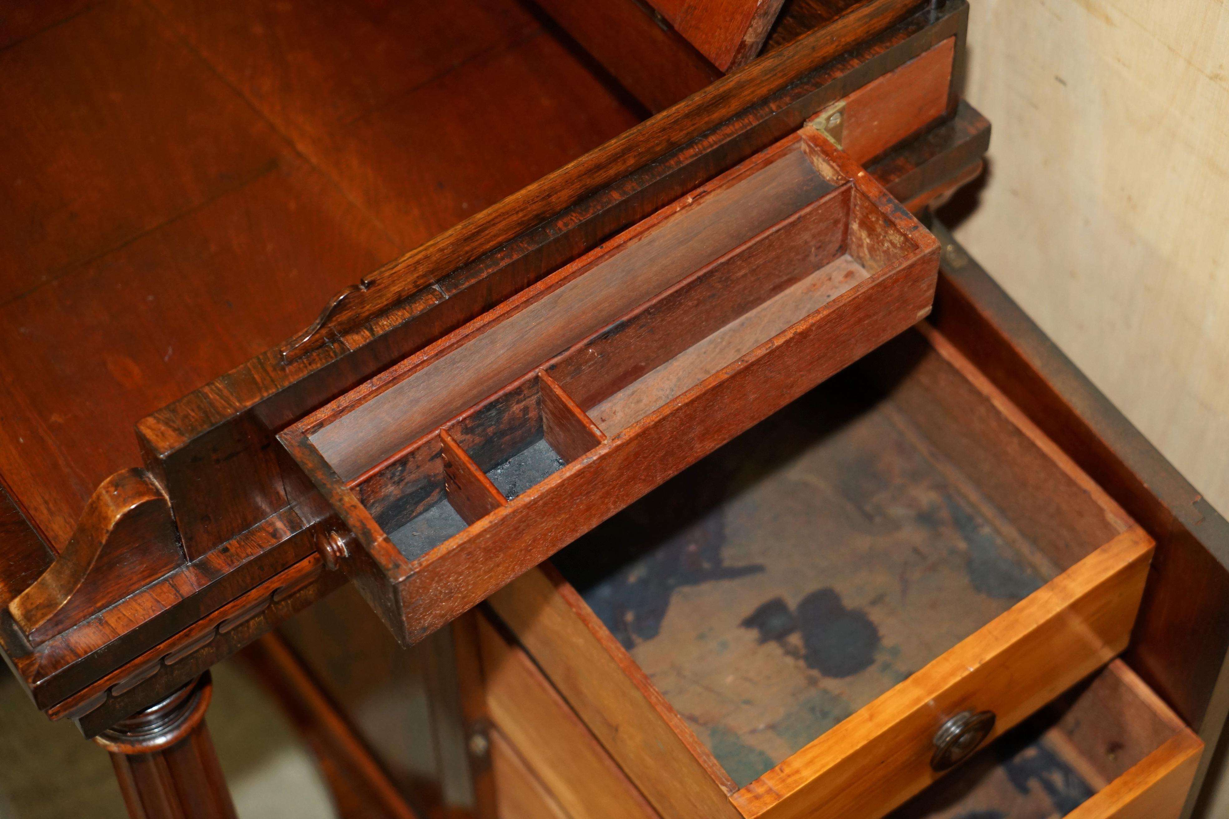ANTICO SCRIVANIA ORIGINIALE REGENDE CIRCA 1810-1820 IN LEGNO DURO E PELLE MARRONE DAVENPORT in vendita 8