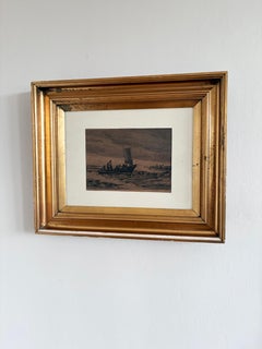 Antique Original Sailing Boat Etching, Signed Nautical Wall Art, 1900