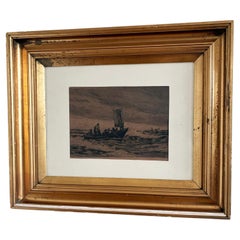 Antique Original Sailing Boat Etching, Signed Nautical Wall Art, 1900