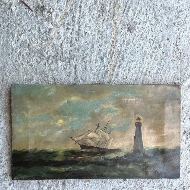American Antique Original Seascape Oil on Canvas