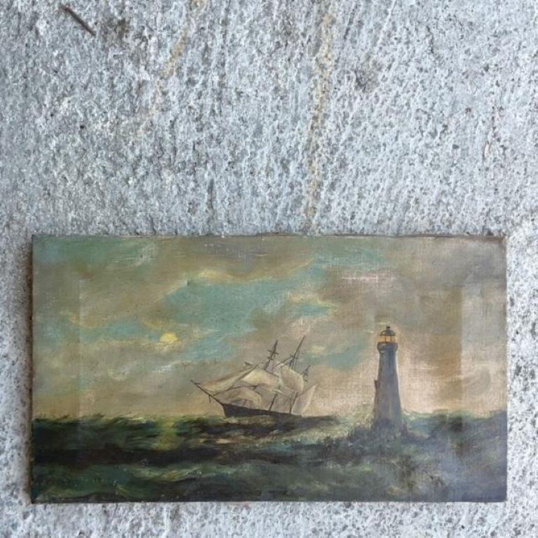 Antique Original Seascape Oil on Canvas In Good Condition In west palm beach, FL