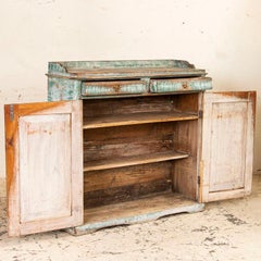 Antique Original Teal Blue Folk Art Painted Sideboard