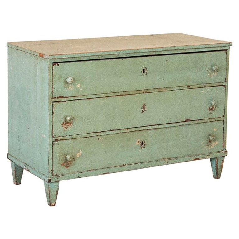 Antique Original Teal Green Painted Chest of Drawers at 1stDibs