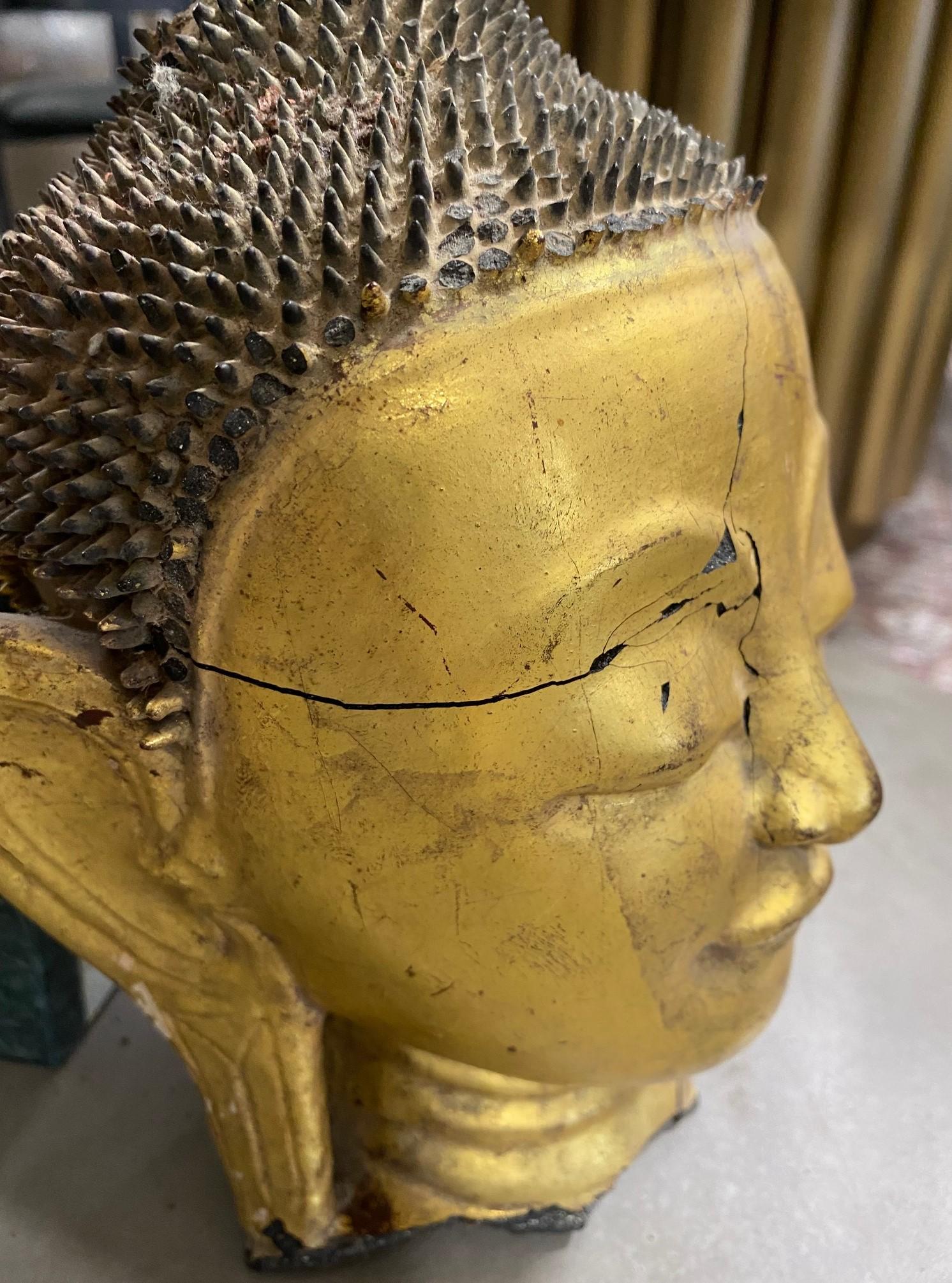 Antique Original Thayo Burmese Burma Myanmar Asian Buddha Head Sculpture Statue For Sale 4