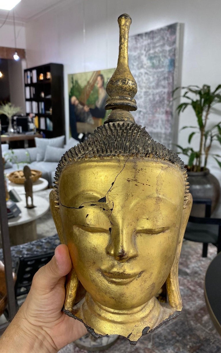 Antique Original Thayo Burmese Burma Myanmar Asian Buddha Head