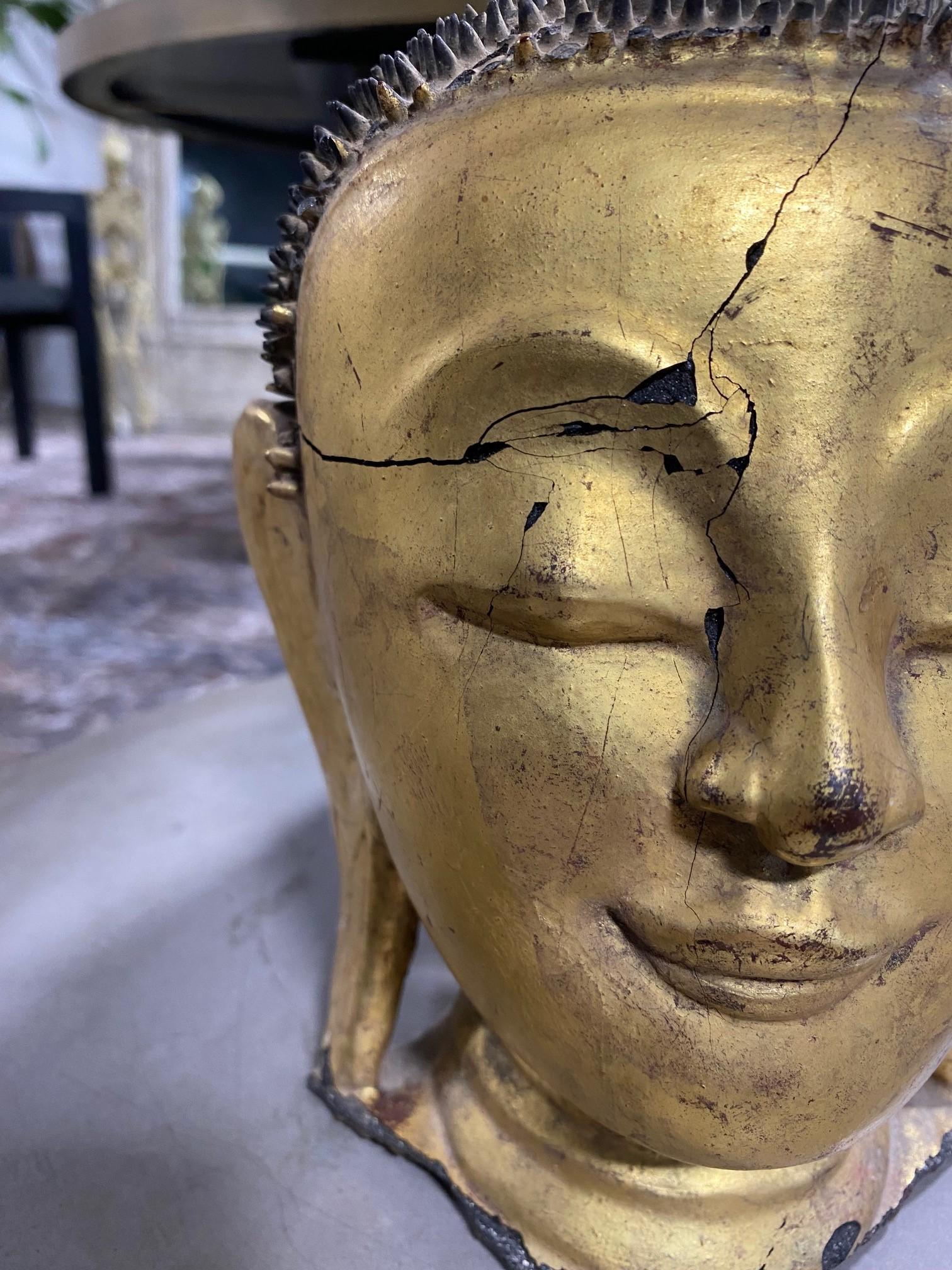 Antike Original Thayo Burma Myanmar Asiatische Buddha-Kopf-Skulptur-Statue, Thayo im Zustand „Gut“ im Angebot in Studio City, CA