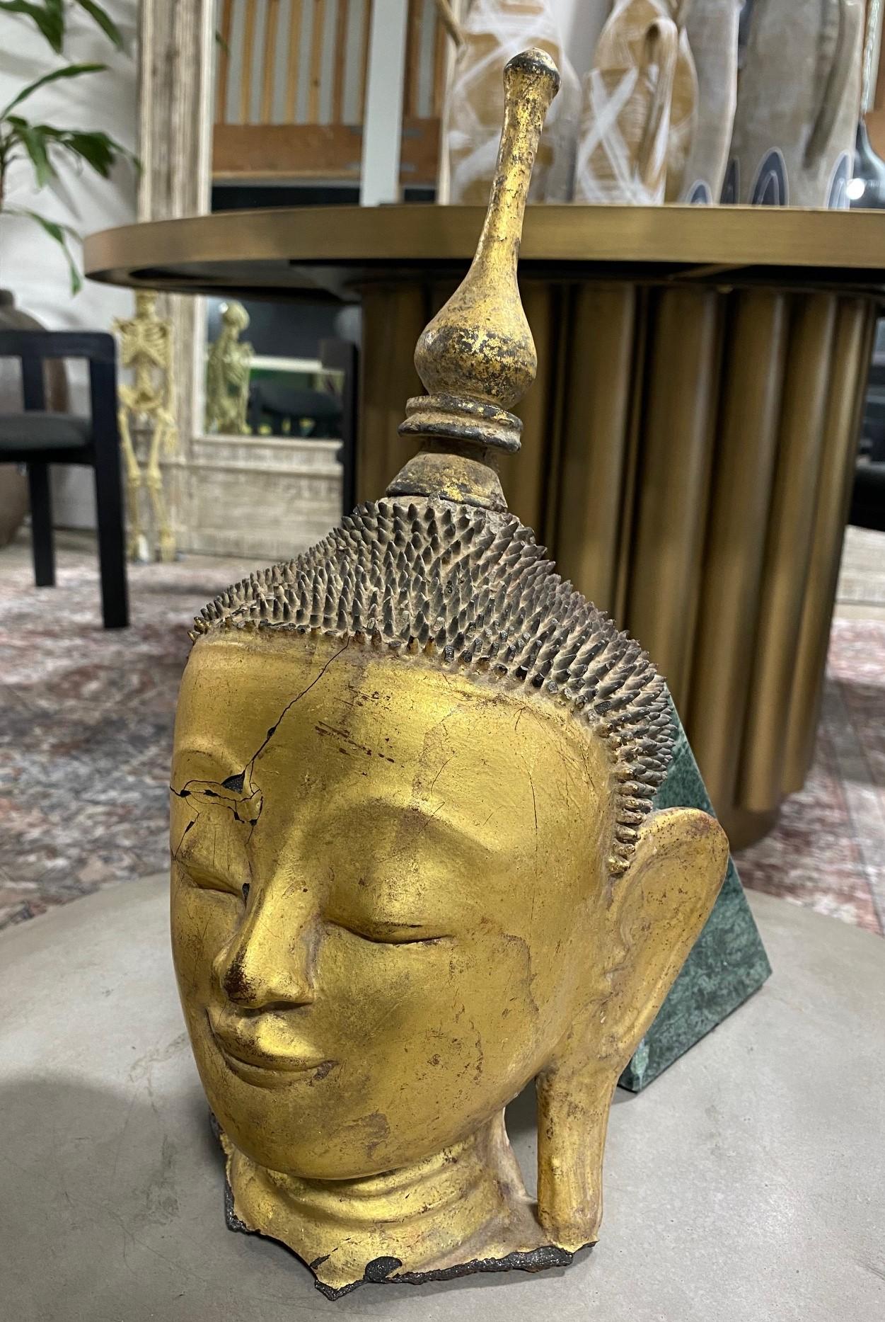 20th Century Antique Original Thayo Burmese Burma Myanmar Asian Buddha Head Sculpture Statue For Sale