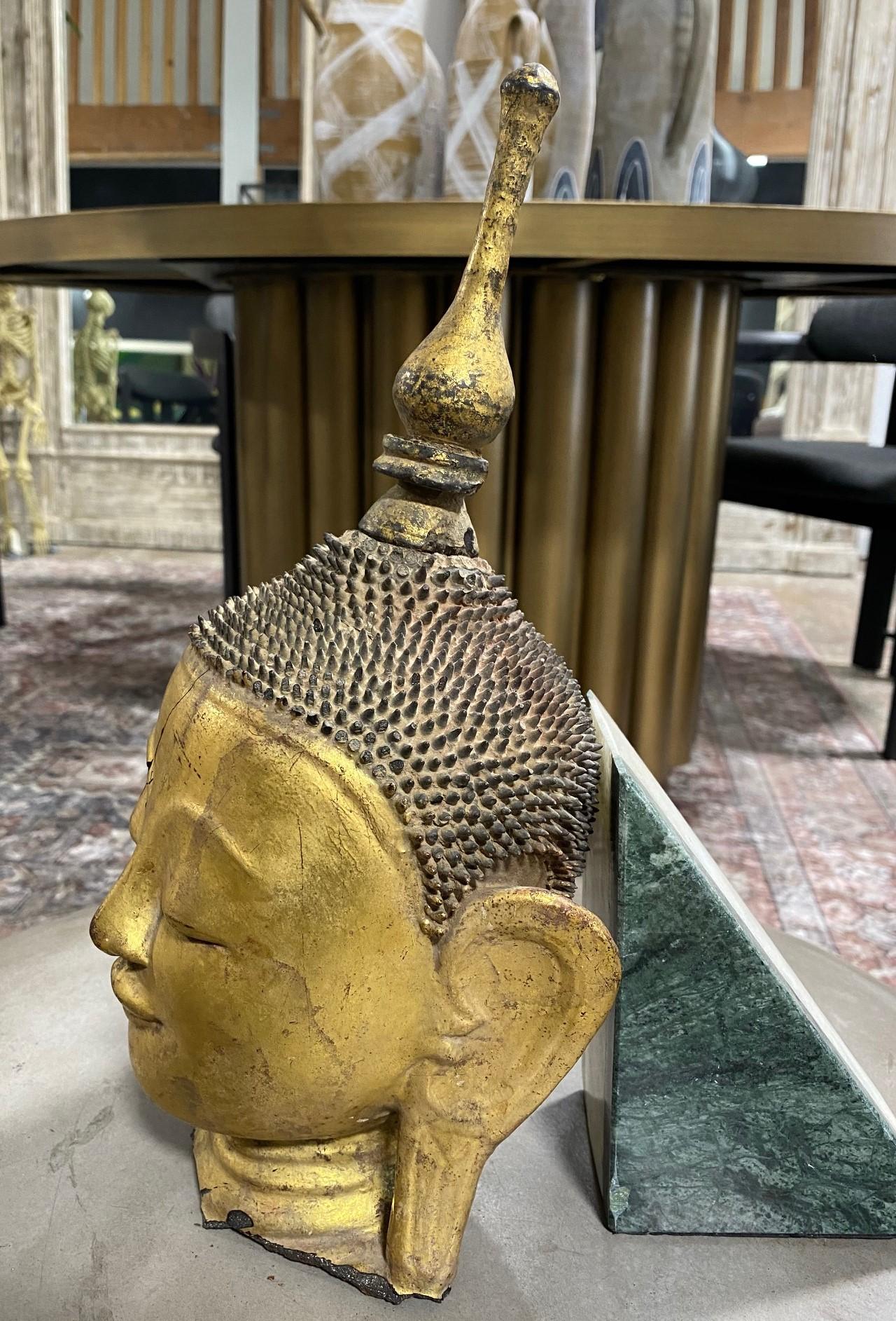 Wood Antique Original Thayo Burmese Burma Myanmar Asian Buddha Head Sculpture Statue For Sale
