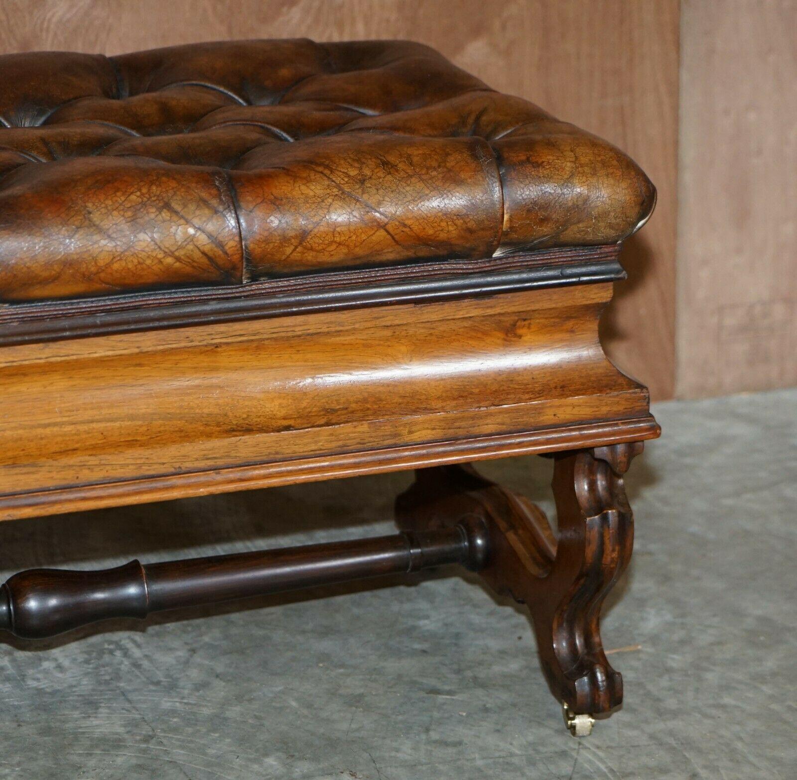 Antique Original Thomas Brooks Victorian Leather Chesterfield Ottoman Footstool 3
