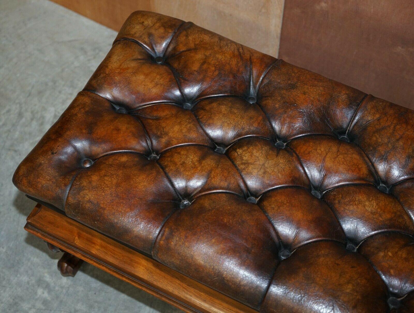 English Antique Original Thomas Brooks Victorian Leather Chesterfield Ottoman Footstool
