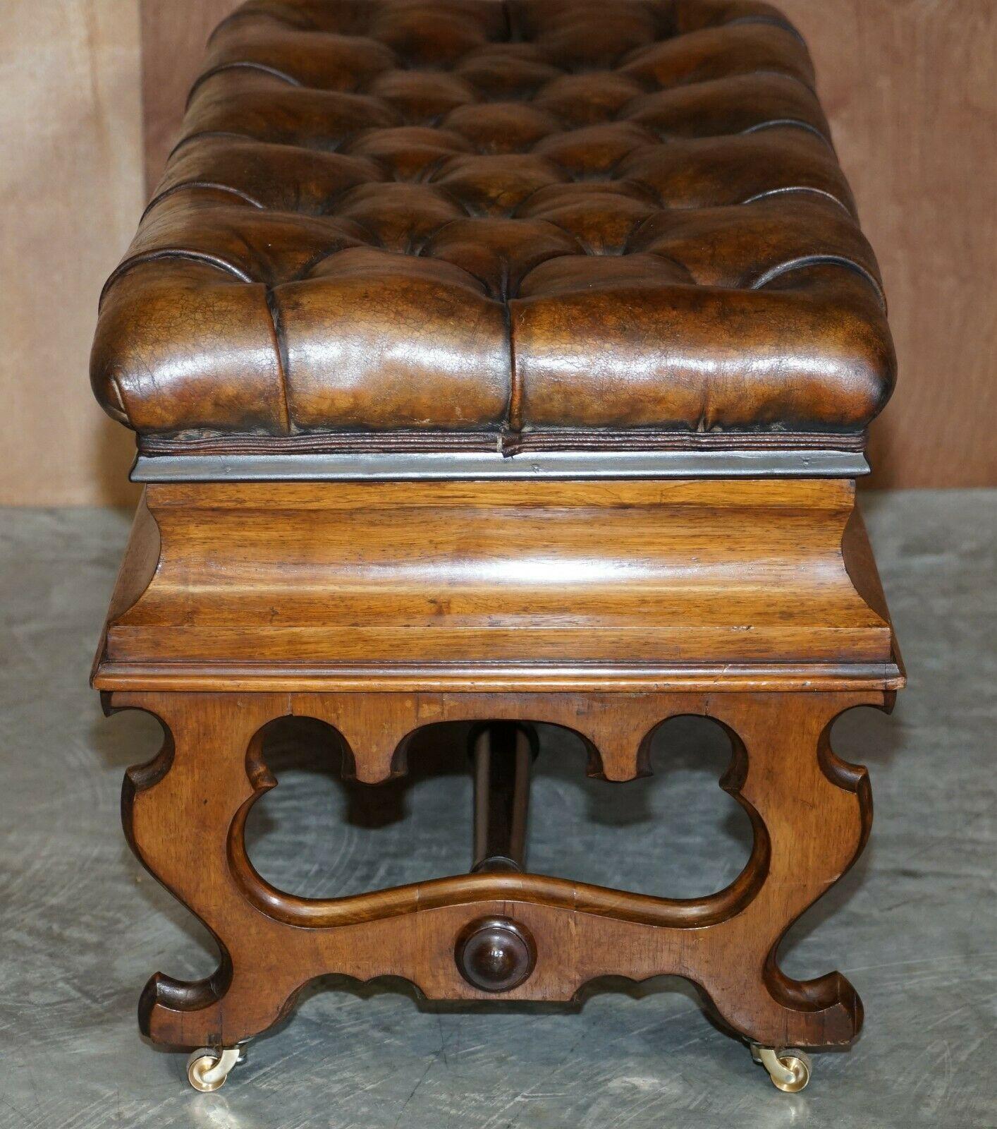 Antique Original Thomas Brooks Victorian Leather Chesterfield Ottoman Footstool 1