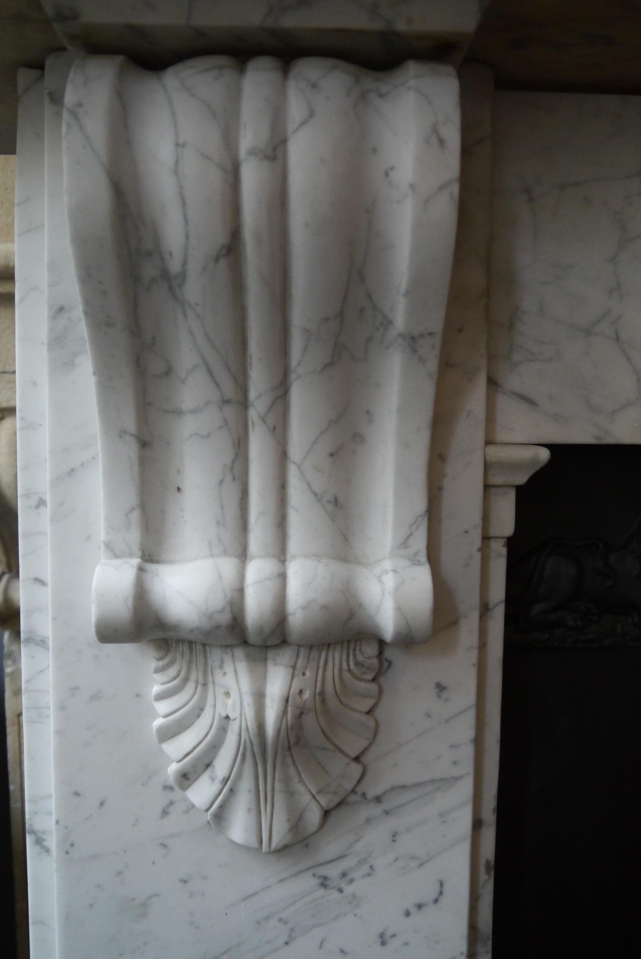 19th Century Antique Original Veined Carrara Victorian Marble Corbel Fireplace Mantelpiece For Sale