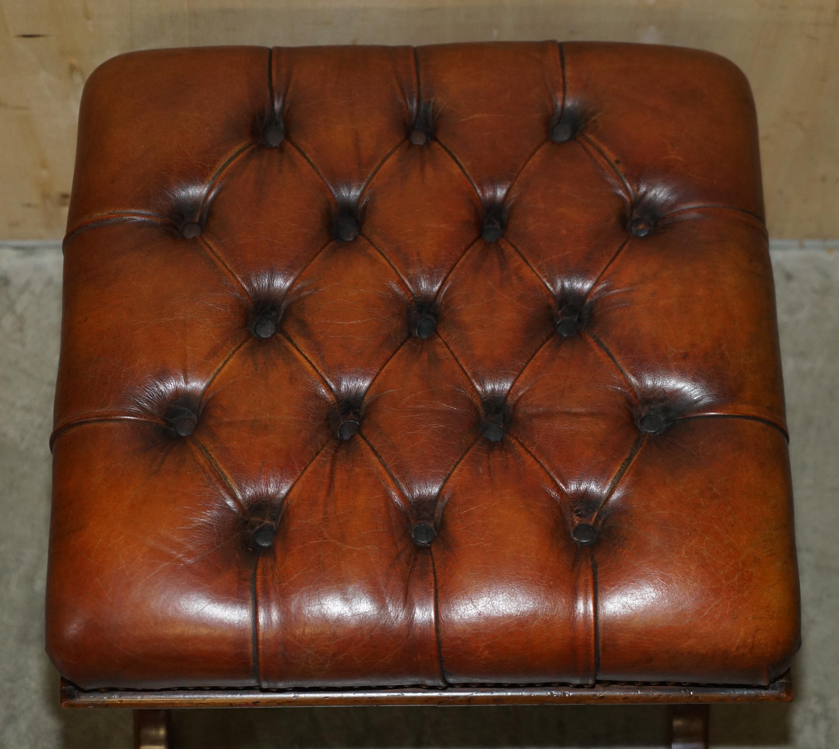 ANTIQUE ORIGINAL ViCTORIAN LEATHER CHESTERFIELD OTTOMAN FOOTSTOOL CARVED FRAME 5