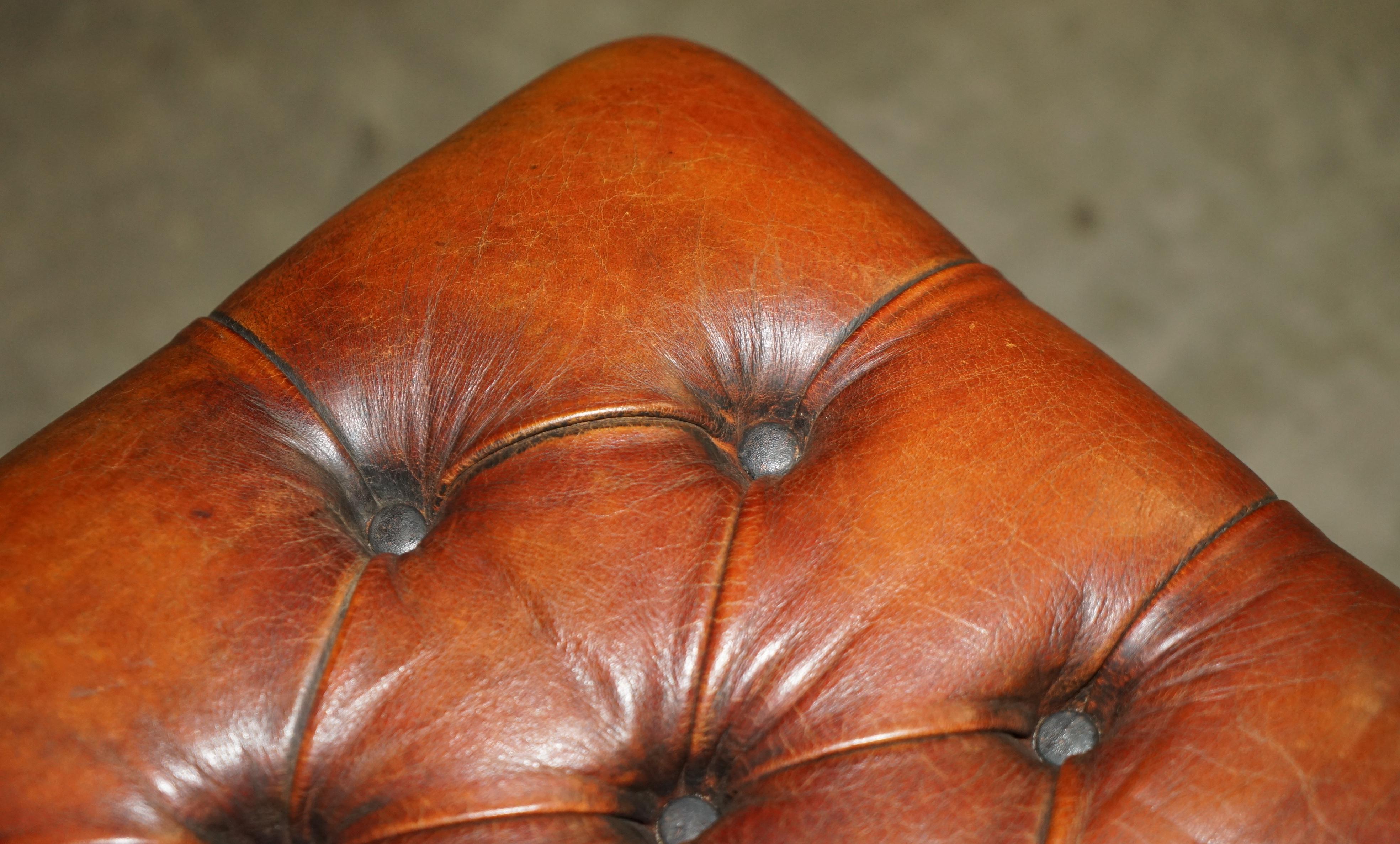 ANTIQUE ORIGINAL ViCTORIAN LEATHER CHESTERFIELD OTTOMAN FOOTSTOOL CARVED FRAME 9