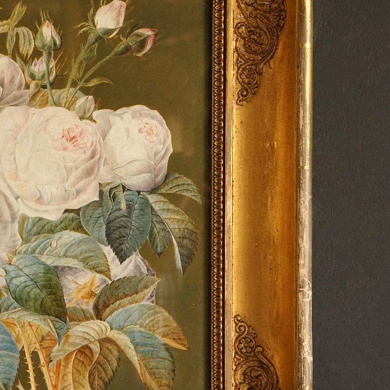 Paper Antique Original Floral Watercolour Still Life Painting Depicting Roses, 1850