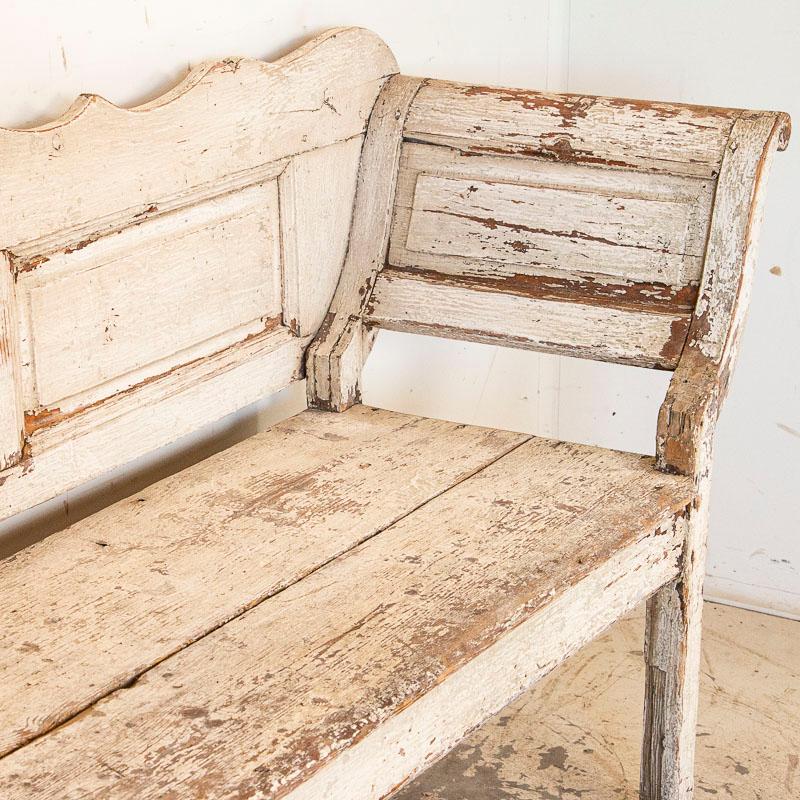 Antique Original White Painted Bench with Curved Arms In Good Condition In Round Top, TX