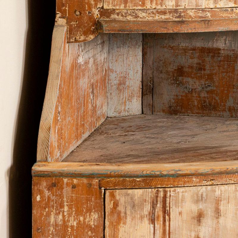 Antique Original White Painted Pine Corner Cabinet from Sweden 1