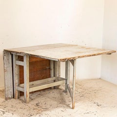 Antique Original White Painted Swedish Drop Leaf Table