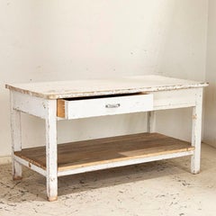 Antique Original White Painted Work Table Kitchen Island