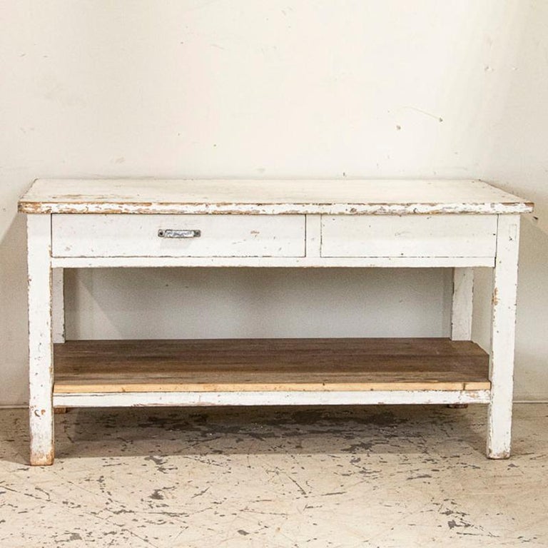 Antique Original White Painted Work Table Kitchen Island at 1stDibs